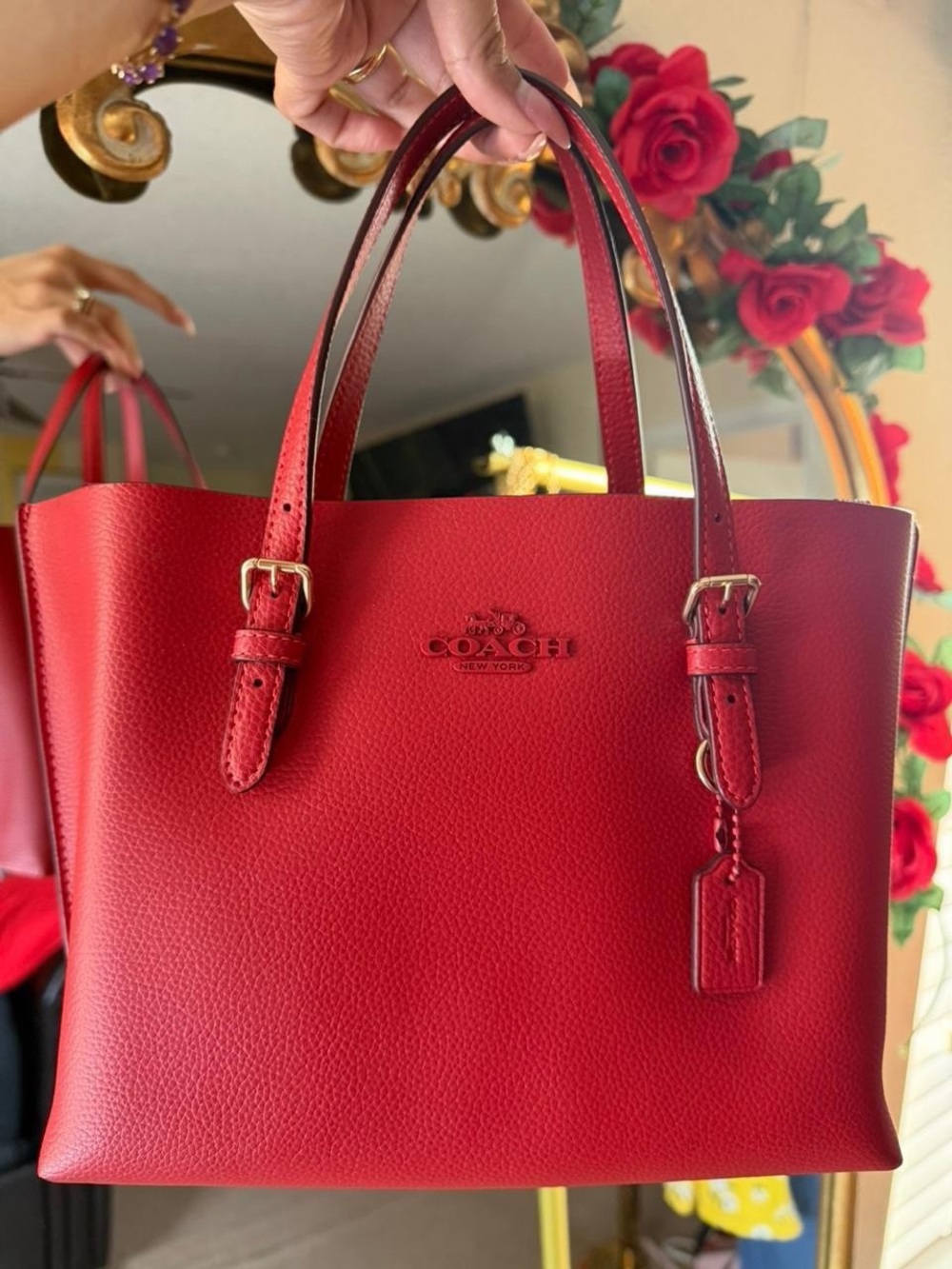❤️ Coach CV966 Red Pebbled Leather Tote Crossbody Bag Gold Hardware ❤️ Rare